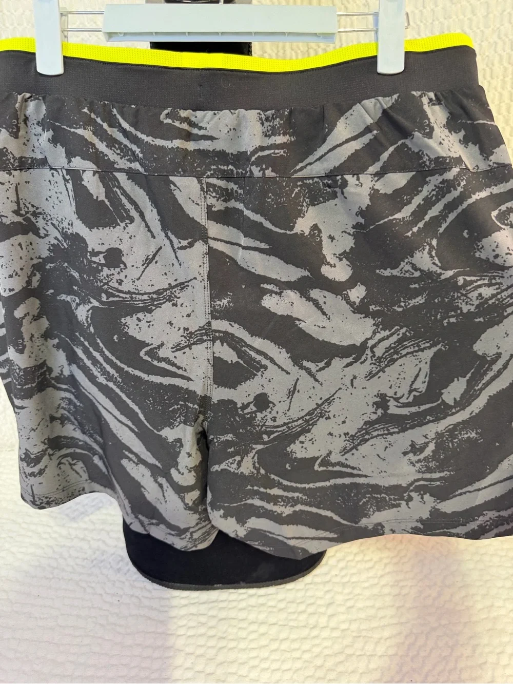 Men's Performance Athletic Shorts in Charcoal Gray with Neon Trim 5inch